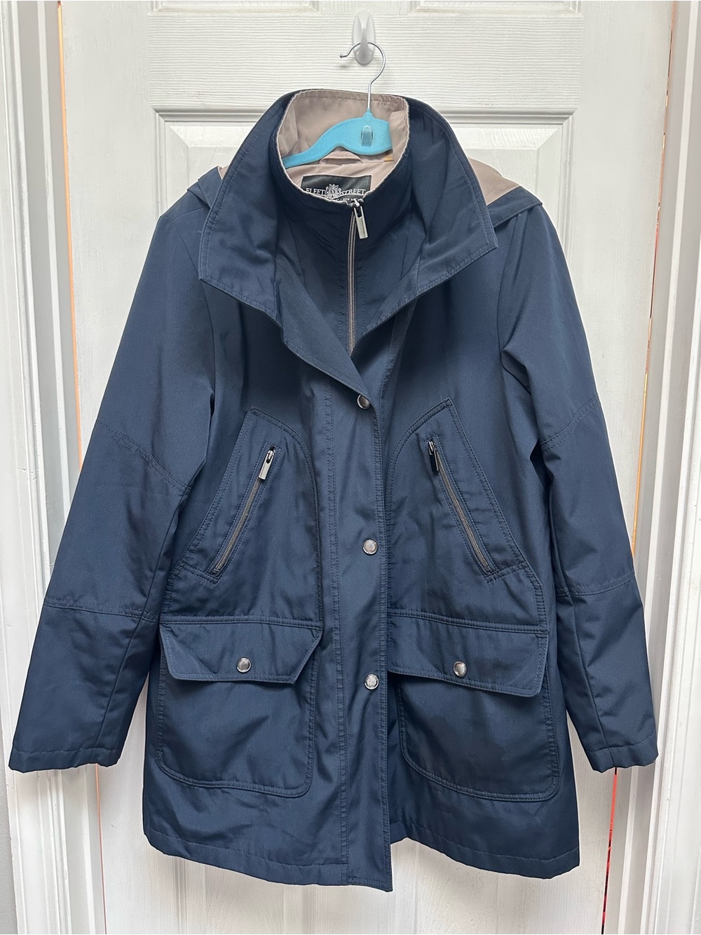 Women's Navy Utility Jacket with Hooded Stand Collar
